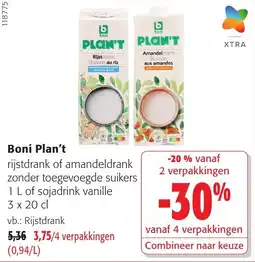 Colruyt Boni Plan't rijstdrank of amandeldrank aanbieding
