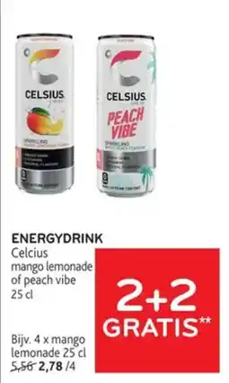 Alvo Energydrink celcius mango lemonade of peach vibe aanbieding