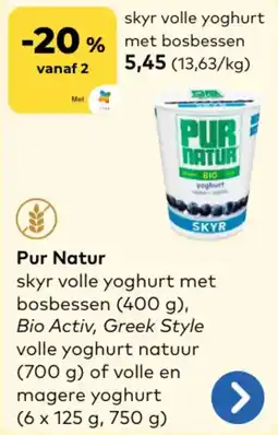 Bio Planet Pur Natur skyr volle yoghurt aanbieding