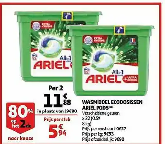 Auchan Wasmiddel Ecodosissen Ariel Pods aanbieding