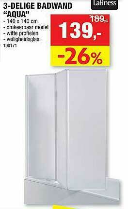 Hubo 3 Delige Badwand Aqua aanbieding