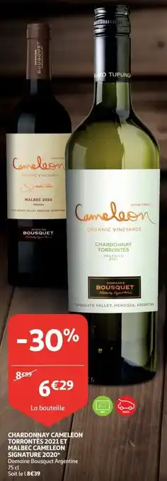Auchan Chardonnay cameleon torrontes 2021 et malbec cameleon signature 2020* Domaine bousquet argentine 75 cl aanbieding