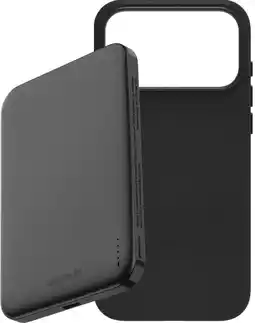 Coolblue BlueBuilt MagSafe Coque iPhone 18 Pro Max Cuir Noir + Batterie Externe 5000 mAh Gris aanbieding