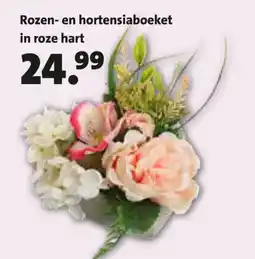 Intratuin Rozen- en hortensiaboeket in roze hart aanbieding