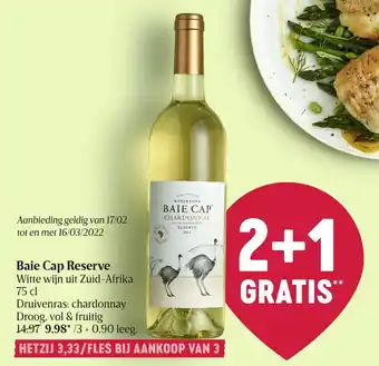 Delhaize Bale cap reserve witte wijn ult suid-afrika 75 cl aanbieding