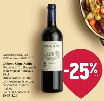 Delhaize Chateau saint-aubin 75 cl aanbieding