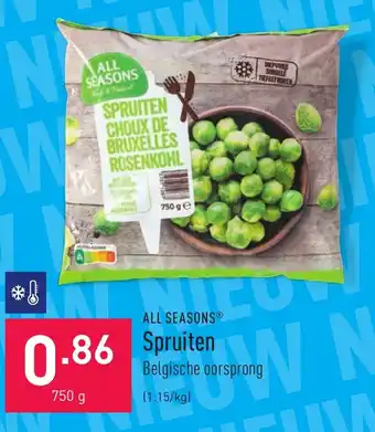 ALDI All seasons spruiten belgische oosrprong 750 g aanbieding