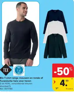 Carrefour Bio T-shirt lange mouwen en ronde of Tunesische hals voor heren aanbieding