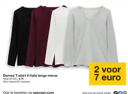 Zeeman Dames T-shirt V-hals lange mouw aanbieding
