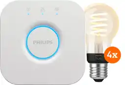 Coolblue Philips Hue Filament White Ambiance Standaard 4-Pack + Bridge aanbieding