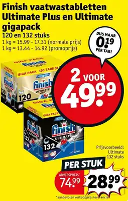 Kruidvat Finish vaatwastabletten Ultimate Plus en Ultimate aanbieding