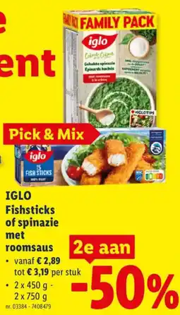 Lidl iglo fishsticks of spinazie met roomsaus aanbieding