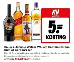 Jumbo Baileys Johnnie Walker Whisky Captain Morgan Rum of Gordon's Gin aanbieding