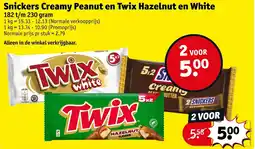 Kruidvat Snickers Creamy Peanut en Twix Hazelnut en White aanbieding