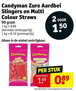 Kruidvat Candyman zure aardbei slingers en multi colour straws aanbieding