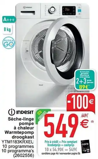 Indesit sèche-linge pompe à chaleur warmtepomp droogkast ytm1183krxeu