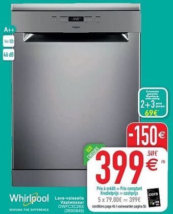 Cora Whirlpool lave-vaisselle vaatwasser owfc3c26x aanbieding