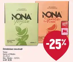 Delhaize Drinkklare mocktail Nona Spritz of Mojito aanbieding