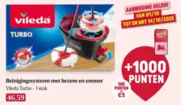Delhaize Reinigingssysteem met bezem en emmer Vileda Turbo aanbieding