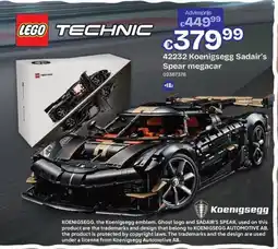 Dreamland lego technic 42232 koenigsegg sadair's spear megacar aanbieding