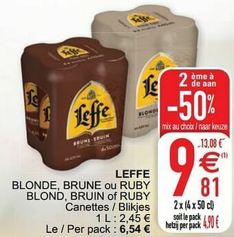 Cora Leffe blonde, brune ou ruby blond, bruin of ruby aanbieding