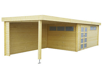 Makro Tuinhuis Modern 505 x 385 cm + extensie 400 cm stalen dak op geïsoleerd onderdak aanbieding