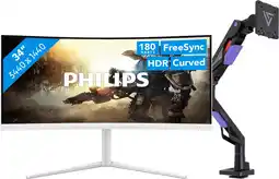 Coolblue Philips Evnia 34M2C5501A/00 Incurvé + Vortech Bras d'écran PC avec Vérin à Gaz aanbieding