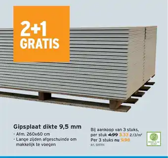 GAMMA Gipsplaat dikte 9,5 mm 260 x 60 cm aanbieding