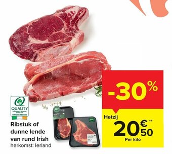 Carrefour Market Ribstuk of dunne lende van rund Irish aanbieding
