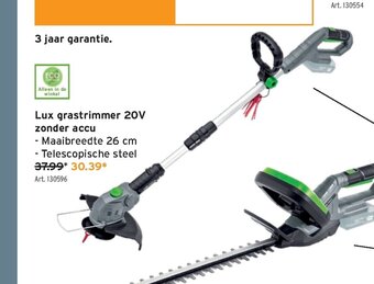 GAMMA Lux grastrimmer 20V zonder accu 26 cm aanbieding