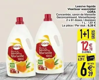 Cora Lessive liquide vloeibaar wasmiddel cora 2x3.965 L aanbieding