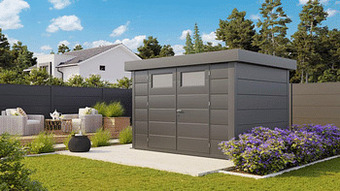 Makro Stalen tuinhuis Eleganto 300 x 300 cm dubbele deur aanbieding