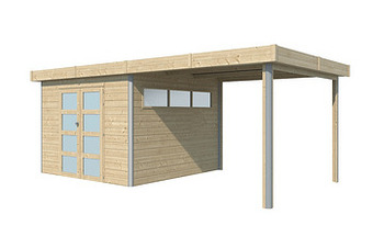 Makro Tuinhuis Lounge 295 x 295 cm + extensie 285 cm stalen dak op geïsoleerd onderdak aanbieding