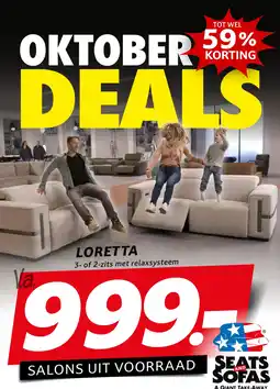Seats and Sofas Loretta 3- of 2-zits met relaxsysteem aanbieding