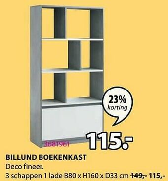 Jysk Billund boekenkast 3 schappen 1 lade aanbieding