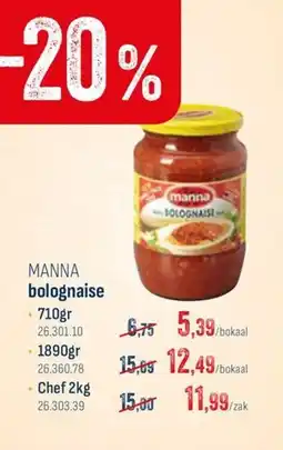Horeca totaal Manna bolognaise aanbieding