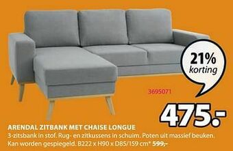 Jysk Arendal zitbank met chaise longue aanbieding