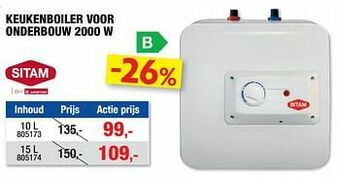 Hubo Keukenboiler voor onderbouw 2000 w aanbieding