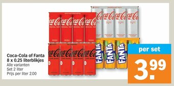 Coca-cola of fanta 8 x 0.25 literblikjes