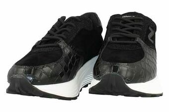 Berca Shoes Nathan Sport Veterschoen Dames Chunky Trend Dierenprint Volledig Leder - Zwart aanbieding