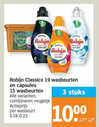 Albert Heijn Robijn classic 19 wasbeurten en capsules 15 wasbeurten aanbieding