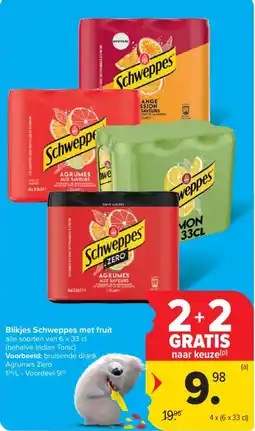 Carrefour Market Blikjes Schweppes met fruit aanbieding