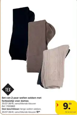 Carrefour Set van 2 paar wollen sokken met fantasietje voor dames aanbieding