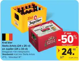 Carrefour Market Krat bier Stella Artois en Jupiler aanbieding
