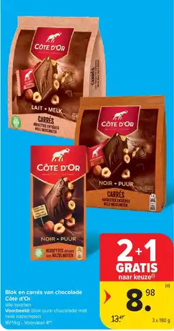 Carrefour Market Blok en carrés van chocolade Côte d'Or aanbieding