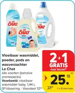 Carrefour Market Vloeibaar wasmiddel, poeder, pods en wasverzachter Le Chat aanbieding