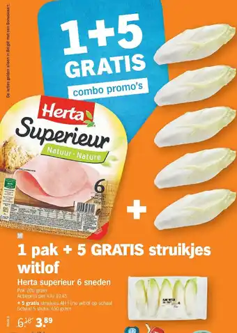 Albert Heijn 1 Pak + 5 gratis struikjes witlof Herta superieur 6 sneden 200g aanbieding