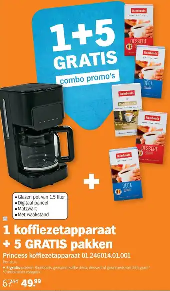 Albert Heijn 1 Koffiezetapparaat + 5 gratis pakken princess koffiezetapparaat 01.246014.01.001 aanbieding