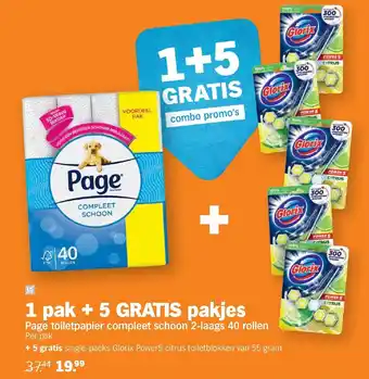 Albert Heijn 1 Pak + 5 gratis pakjes page toiletpapier compleet schoon 2 -laags 40 rollen aanbieding