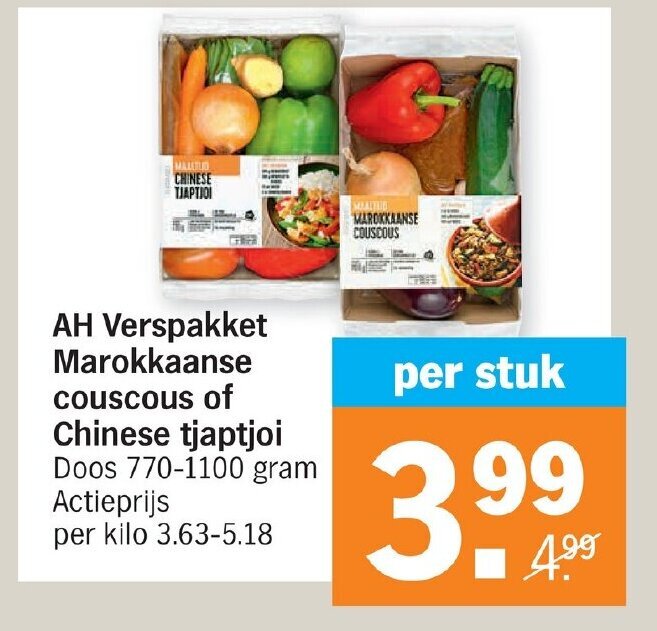 Verspakket marokkanse couscous of chinese tjaptjoi 7701100g promotie bij Albert Heijn